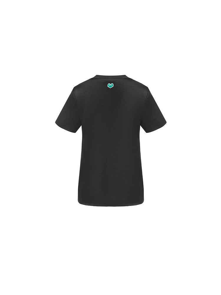 Elegant Silk Print Basic T-Shirt | Black
