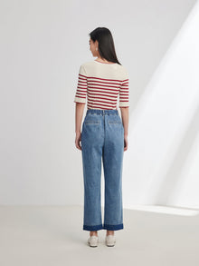 Rolled Hem Straight-Leg Jeans | Blue