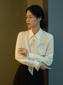 Lace Bow Shirt | White