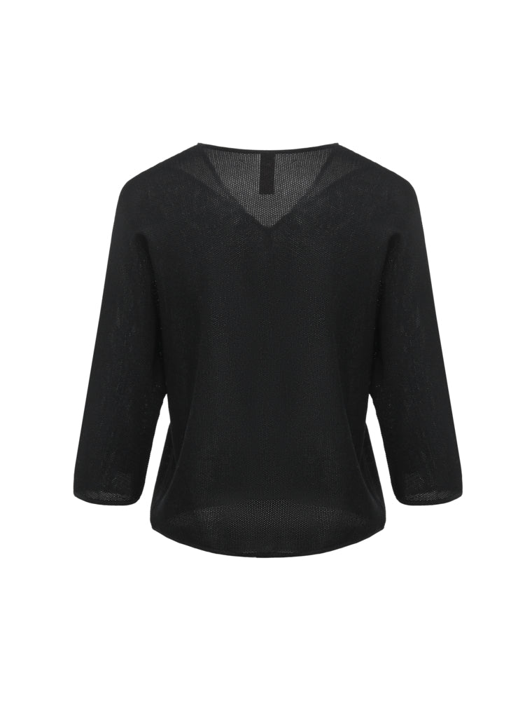 V-neck Loose Knit Sweater | Black