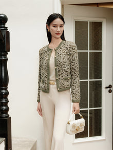 Classic Round Neck Straight-Fit Coat | Green