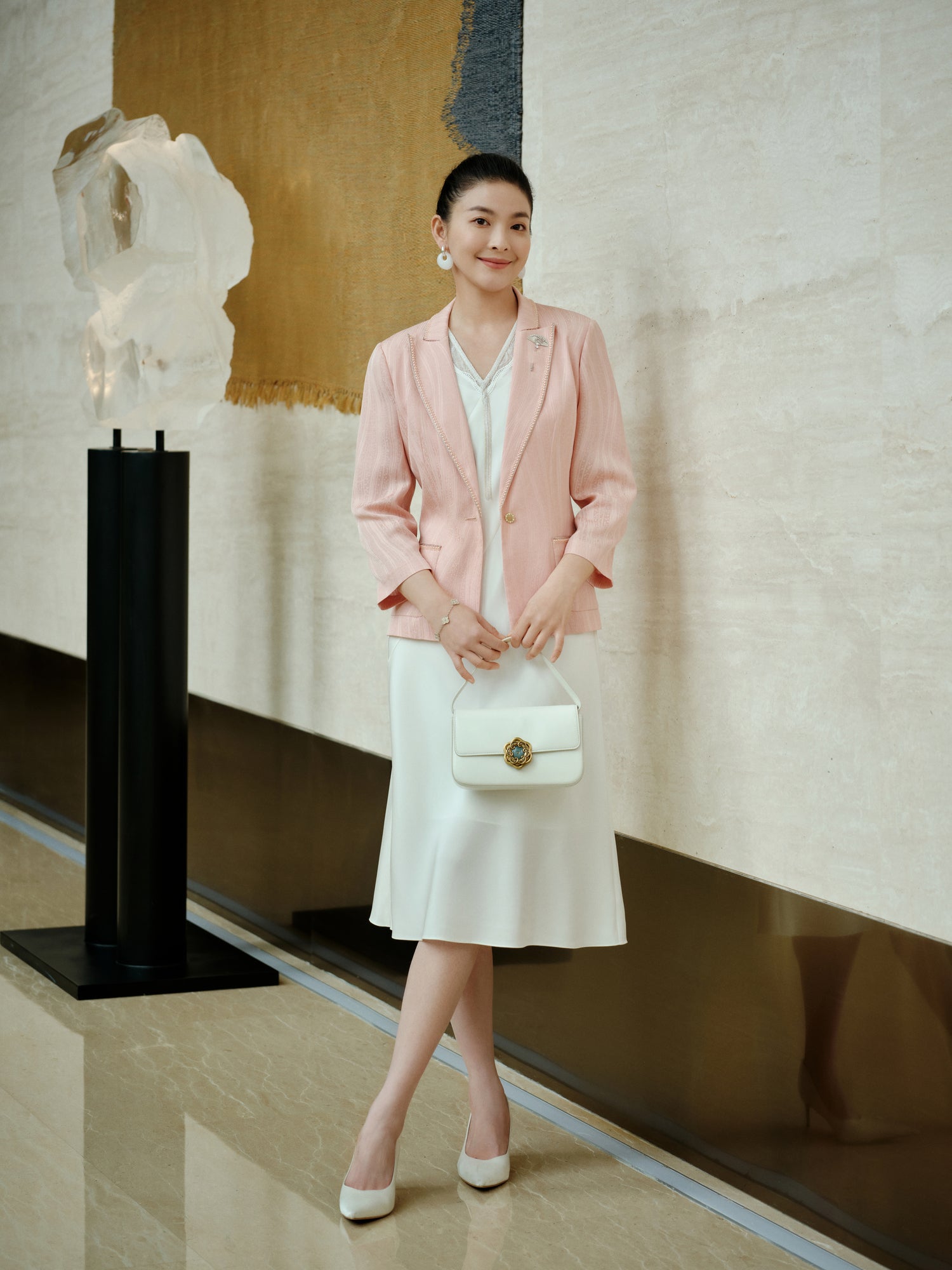 Silk Floral Jacquard Suit Jacket | Pink