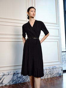 Waist Pleated Dress | Black
