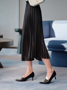 Pleated Gauze Midi Skirt | Black