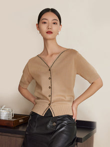 V-neck Knitted Cardigan | Khaki