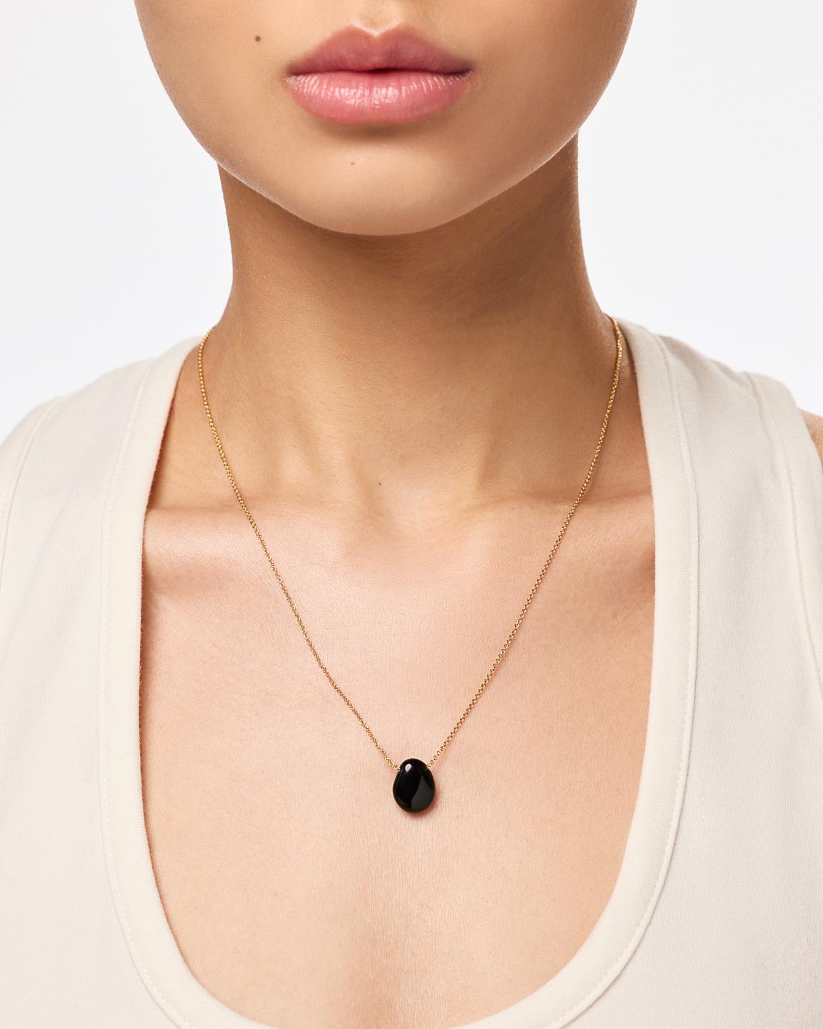 Mini Pebble Necklace | 14K Gold on Brass | Black Onyx
