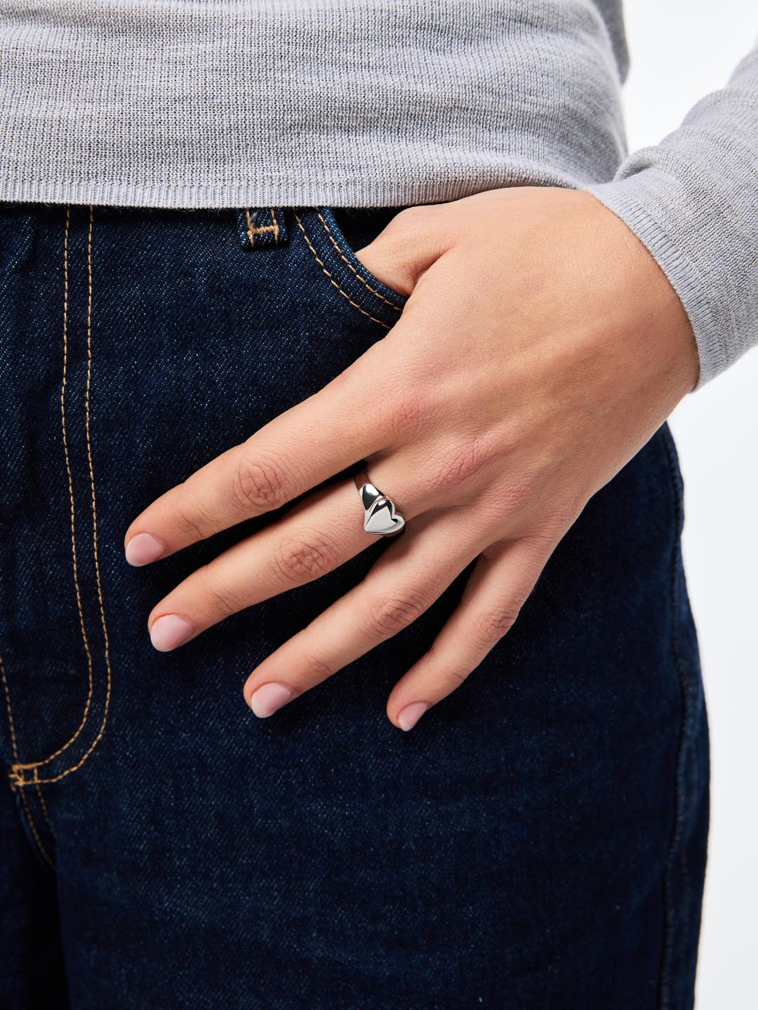 Rhodium Plated Stainless Steel Heart Valentines Day Love Pinky Promise Statement Rings For Women Ana Luisa Isla Silver