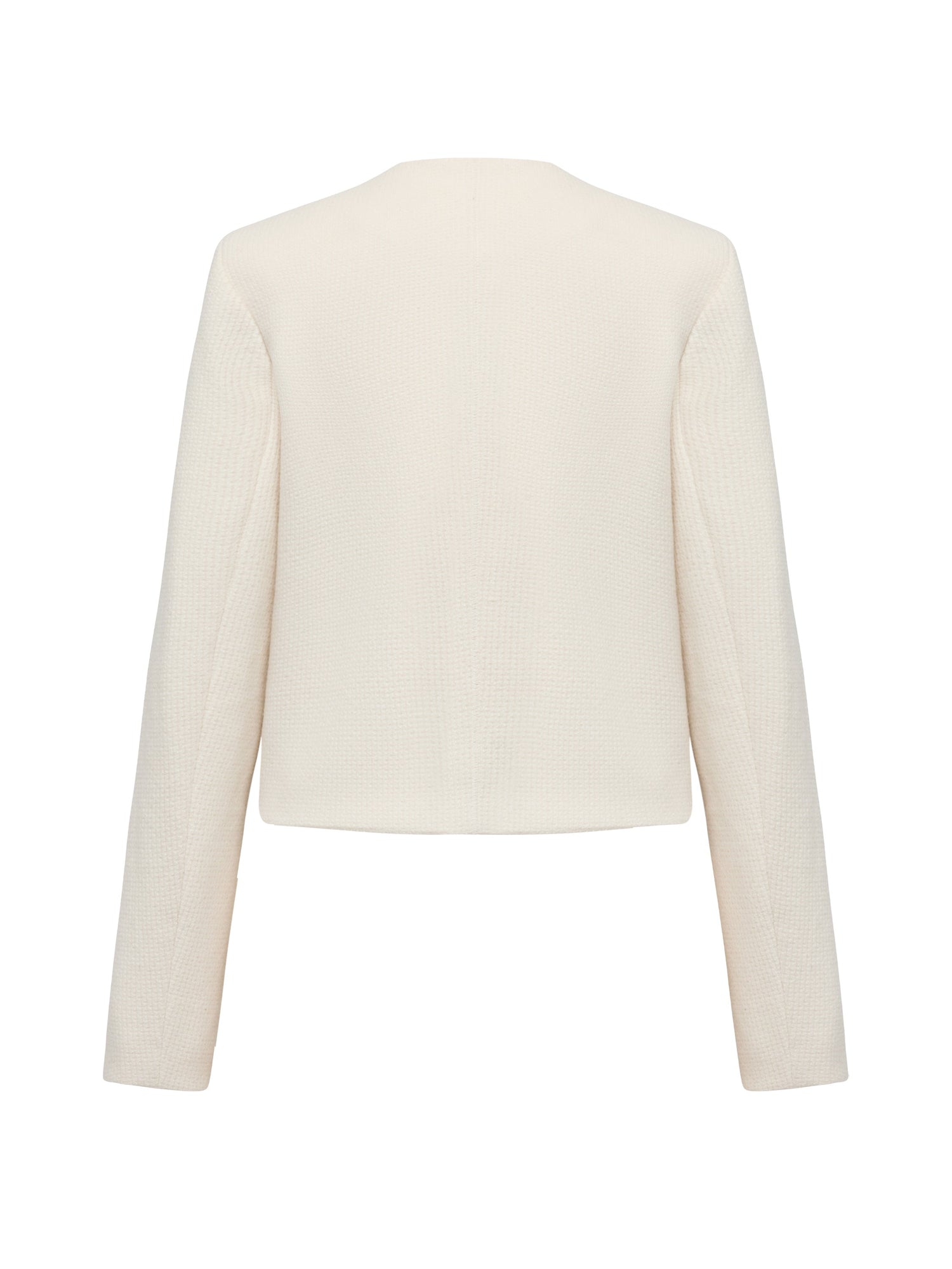 Tweed-Style Plaid Collarless Jacket | White