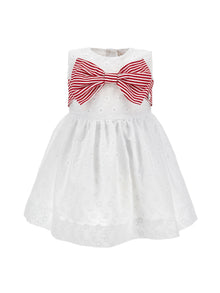 Girls | Sangallo Muslin Dress With Maxi Bow | White/Red