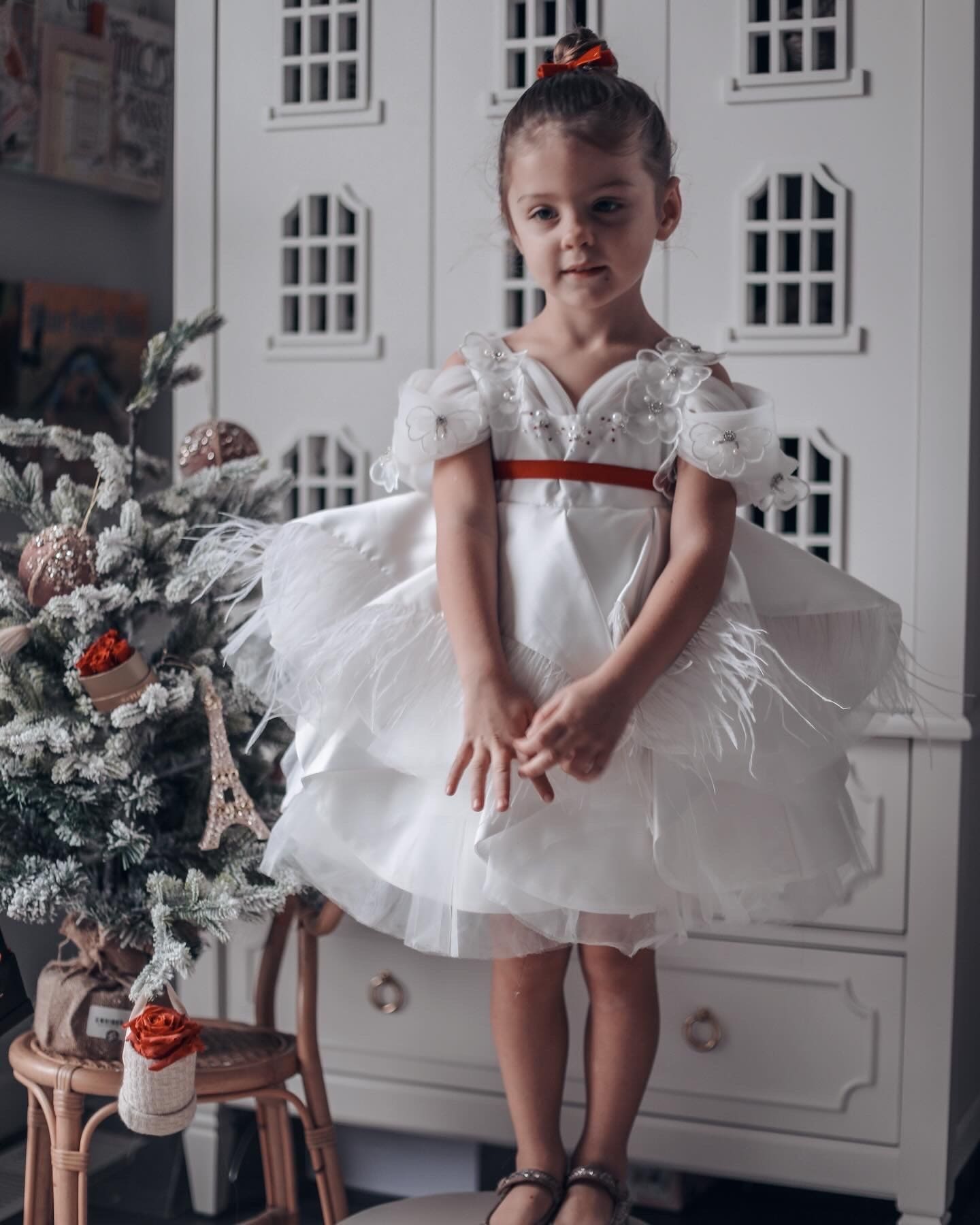 Baby Girls | Constanza Ceremony Dress with Bow | White & Red