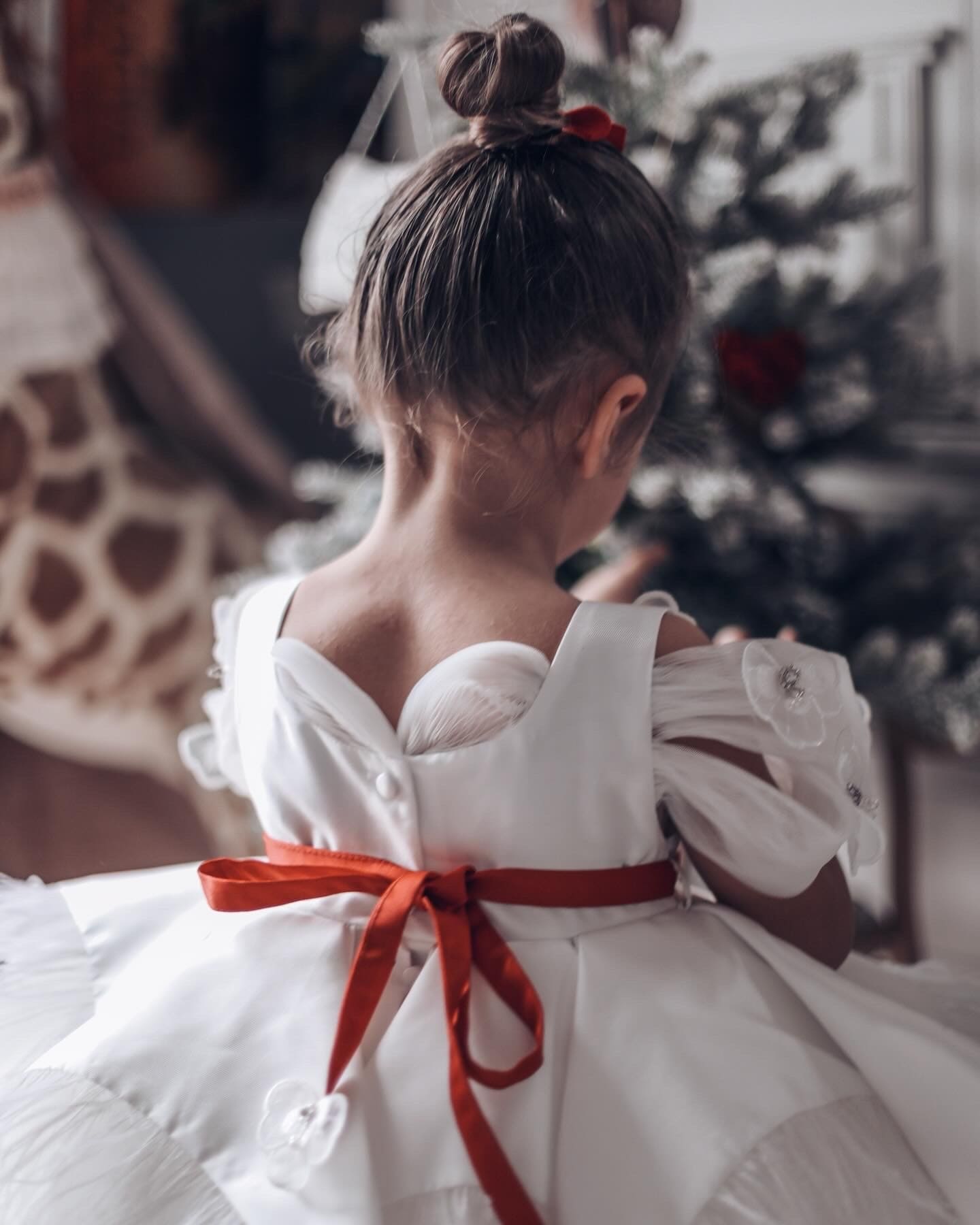 Baby Girls | Constanza Ceremony Dress with Bow | White & Red