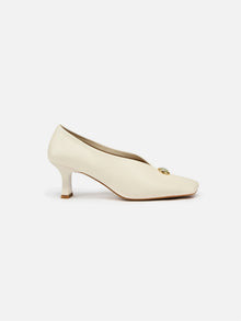 Peony Jade Square-Toed High Heel | White