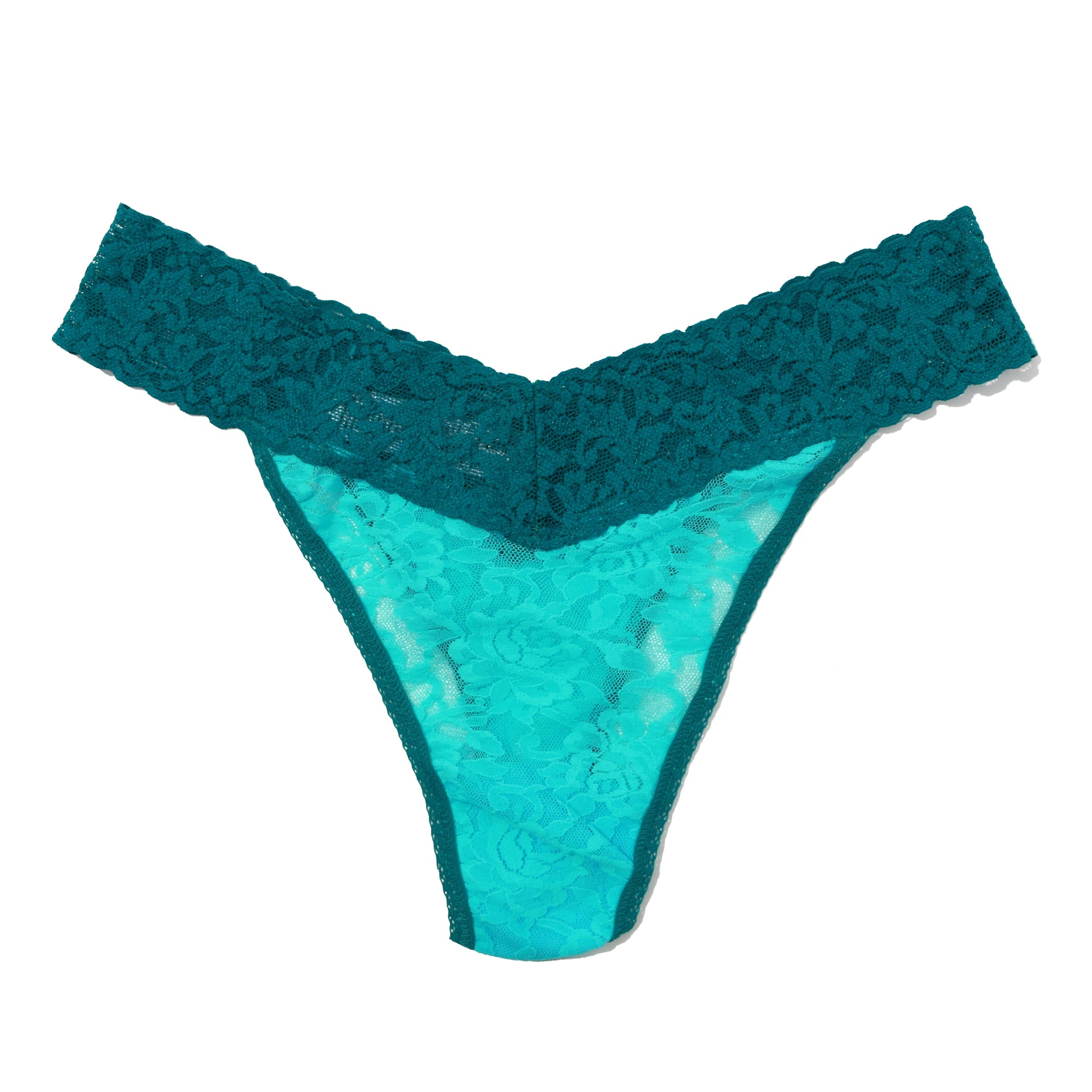 Signature Lace Original Rise Thong | Beau Blue/Night Forest Green