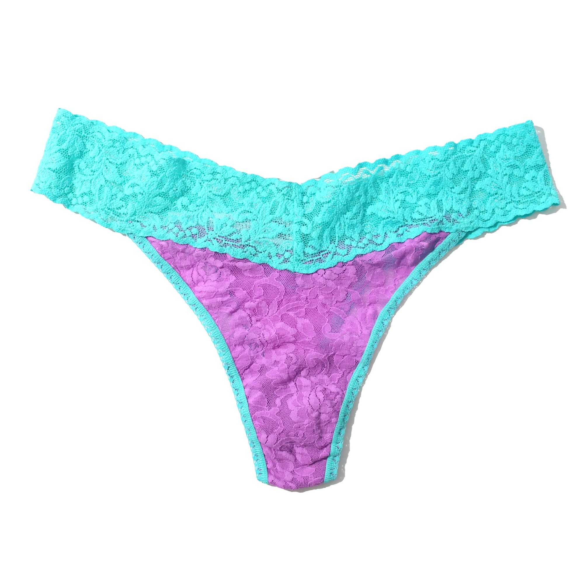 Signature Lace Original Rise Thong | Berry Sweet/Seafoam Blue