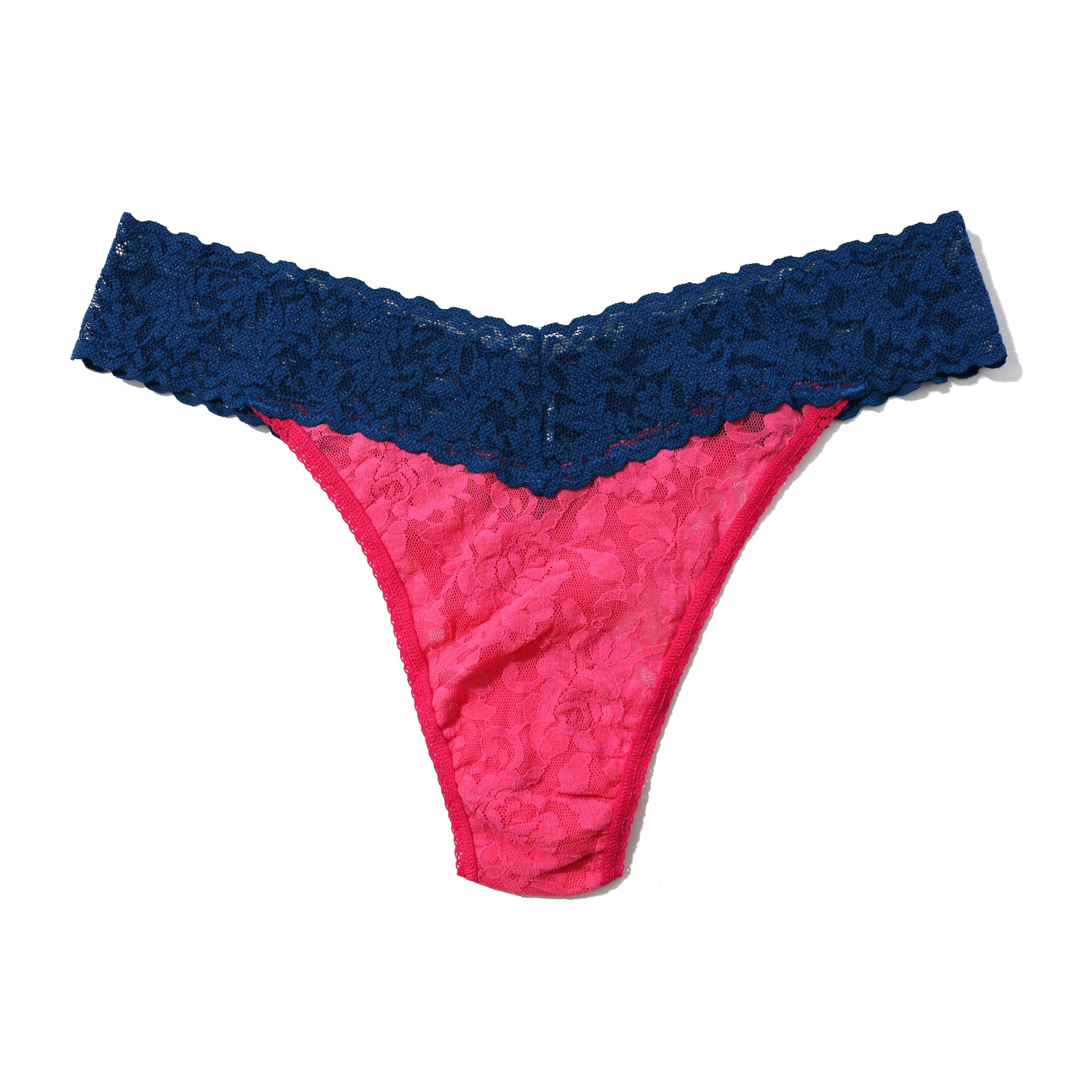 Signature Lace Original Rise Thong | Vivid Coral/Oxford Blue