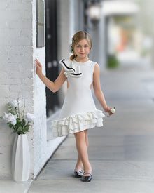 Baby Girls | Alex Ruffle Dress with Contrast Line | White & Black