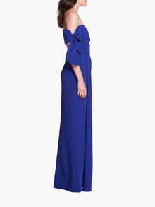 Taffeta Off Shoulder Bow Sleeve Gown | Lapis