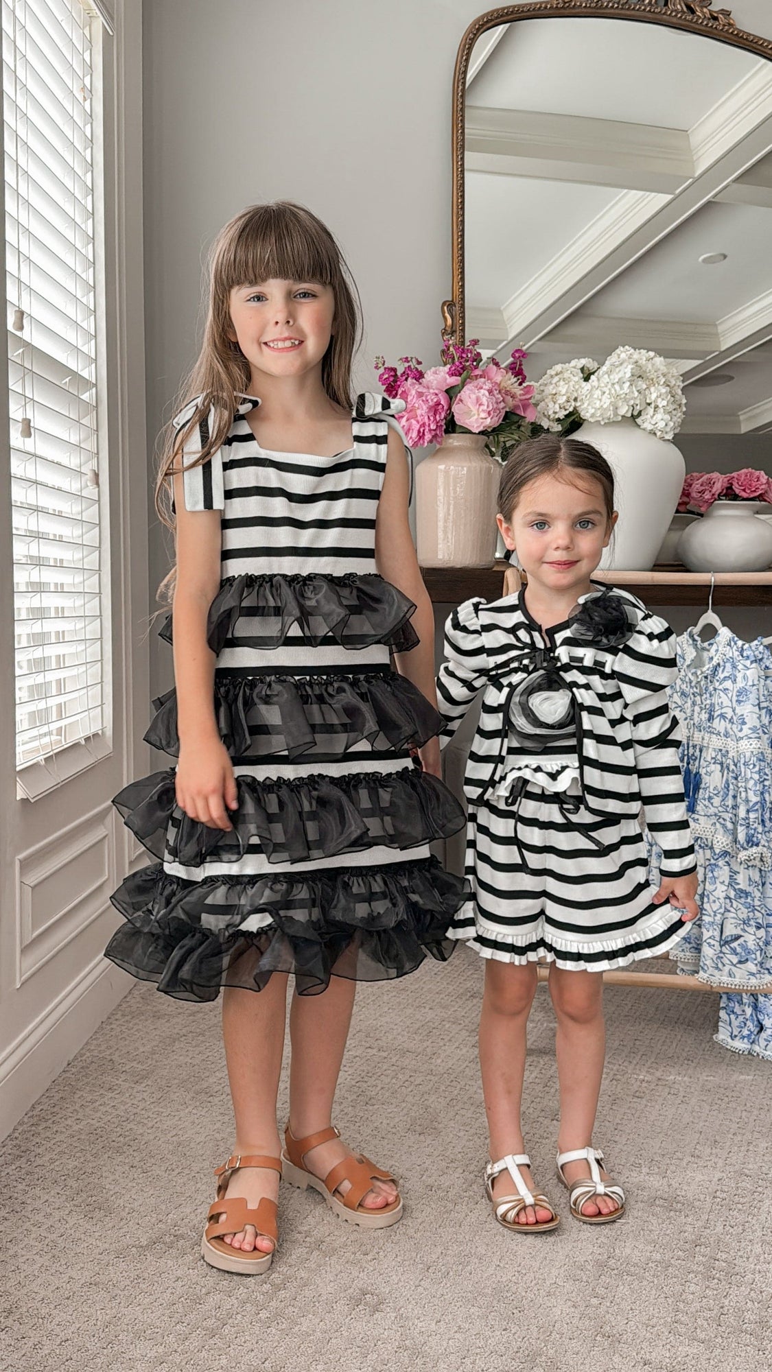 Girls | Monaco and Striped Top and Shorts Set | Black & White