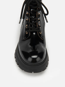 Leather Platform Lace Up Boots | Black