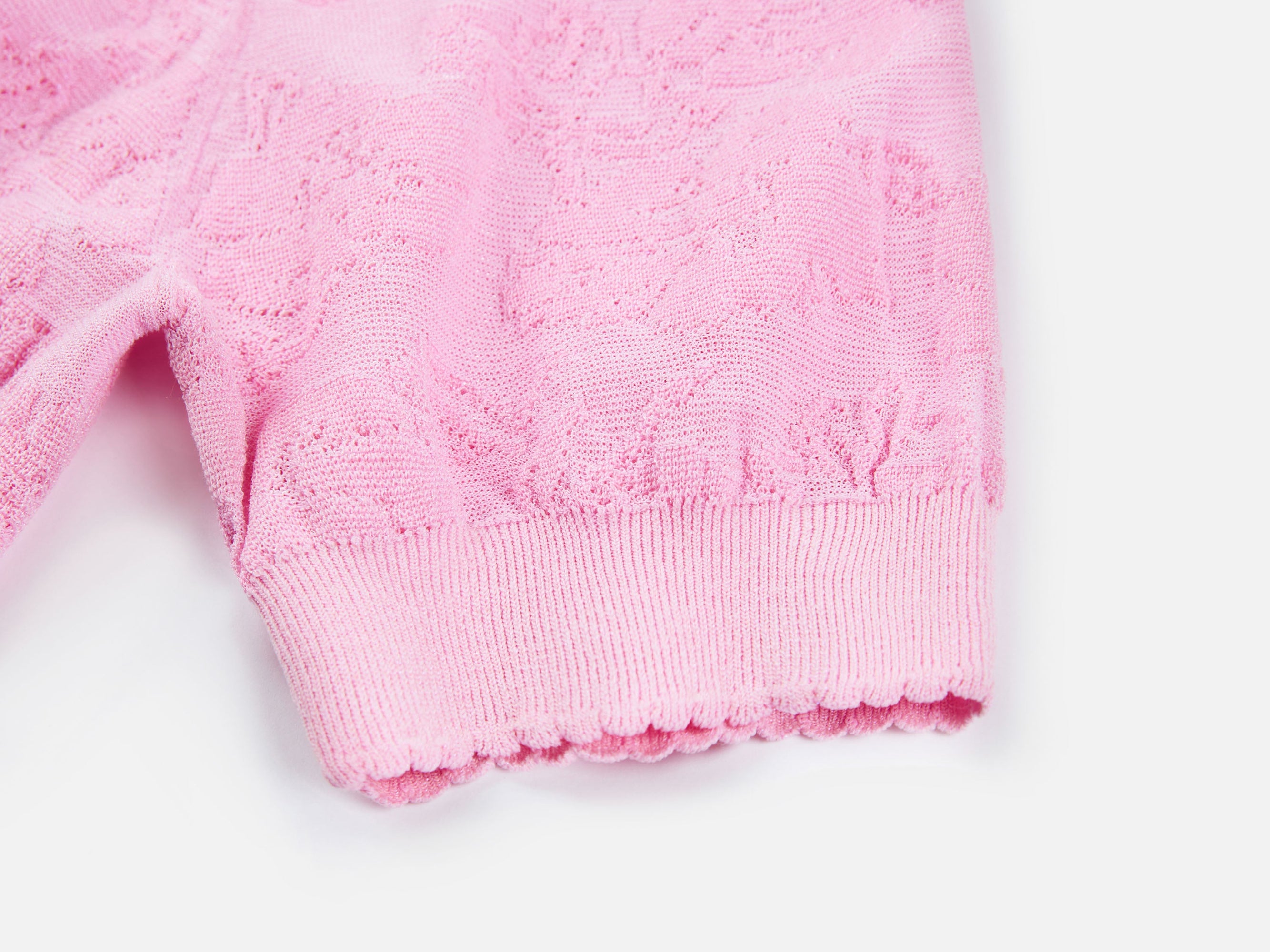 Textured Openwork Jacquard Drawstring Waist Knit Top | Pink