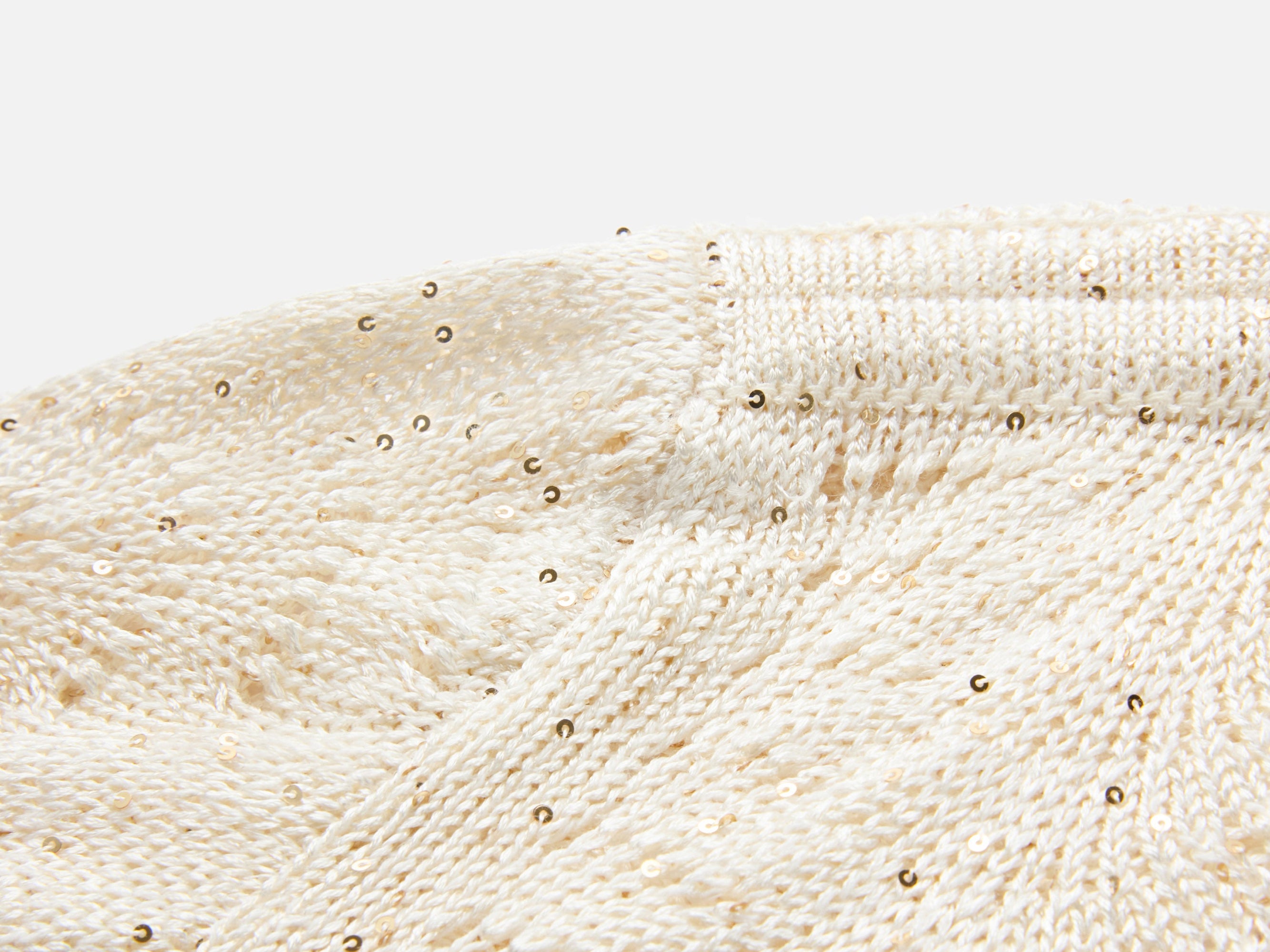 Sequin Embroidery Designer Cropped Knit Top | White