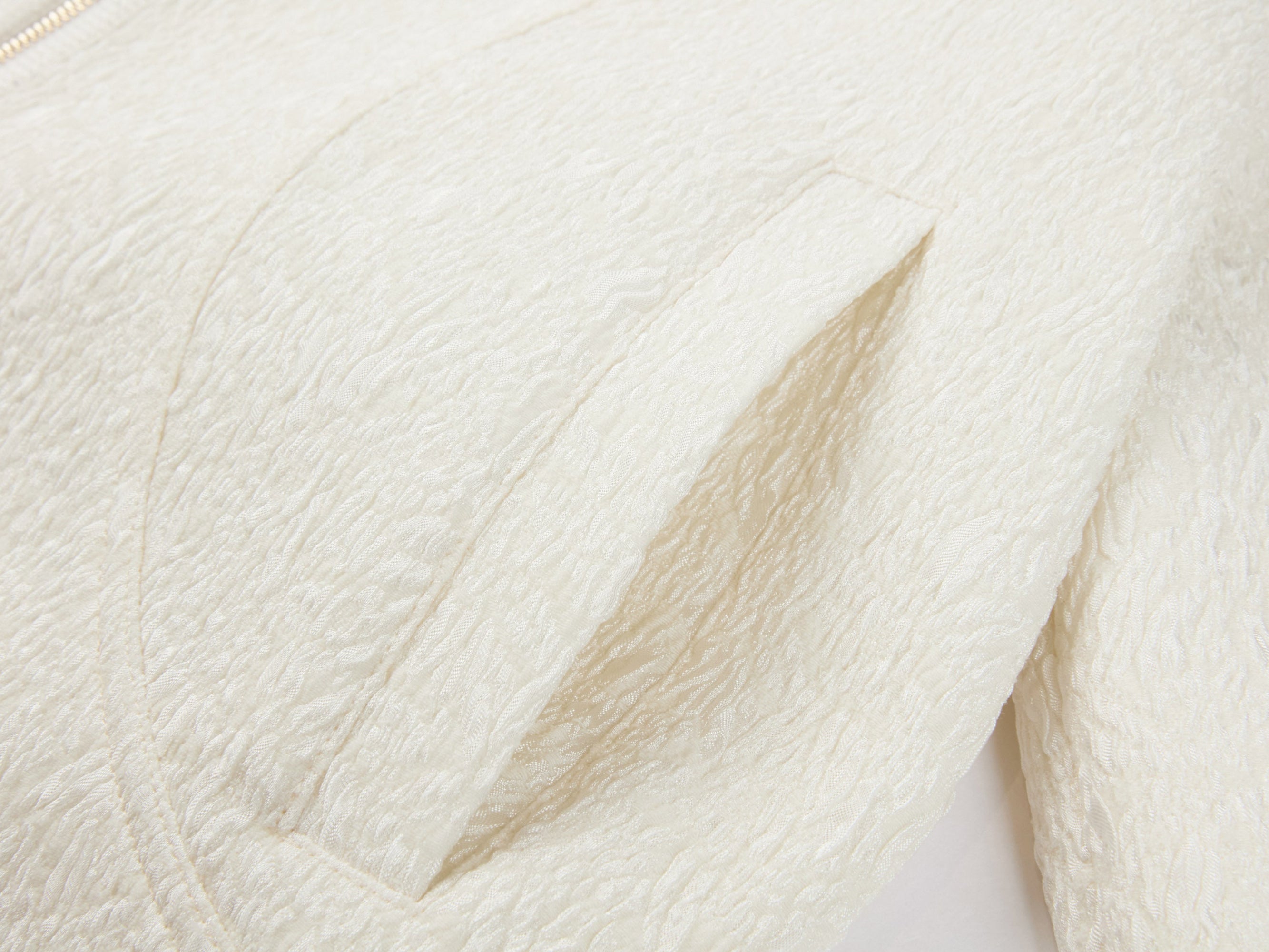 Wool Stand Collar Embroidered Coat | White