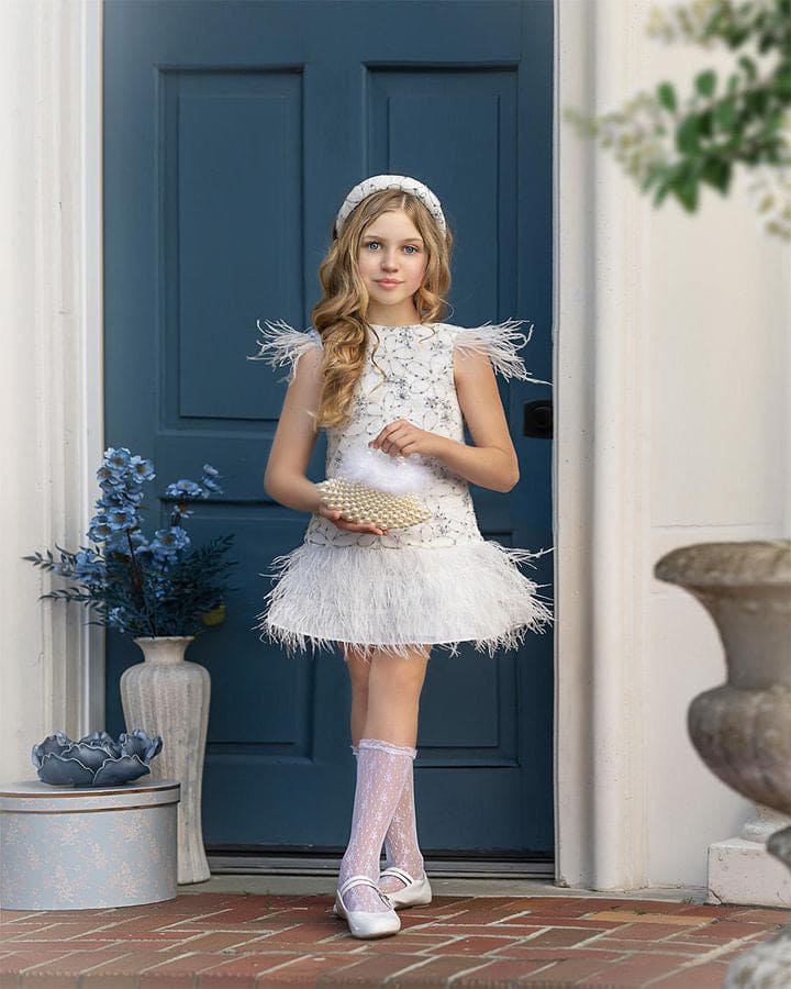 Baby Girls | Olivia Feather Dress | White