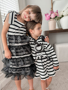 Girls | Monaco and Striped Top and Shorts Set | Black & White