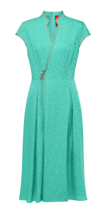Silk Flower Brocade Dress | Green