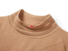 Cashmere Chimney Collar Pleated Knit Top | Camel