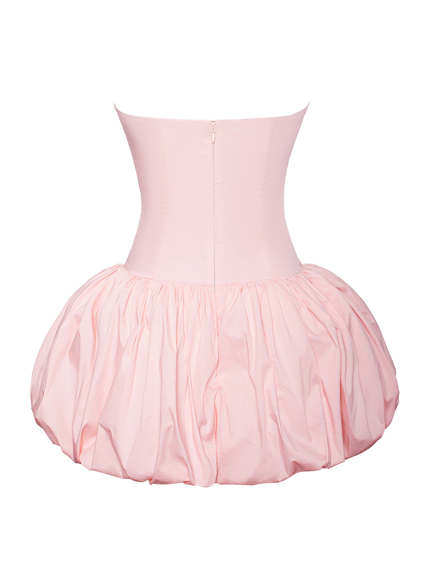 Oletta Cotton Poplin Corset Strapless Bubble Hem Mini Dress | Pink