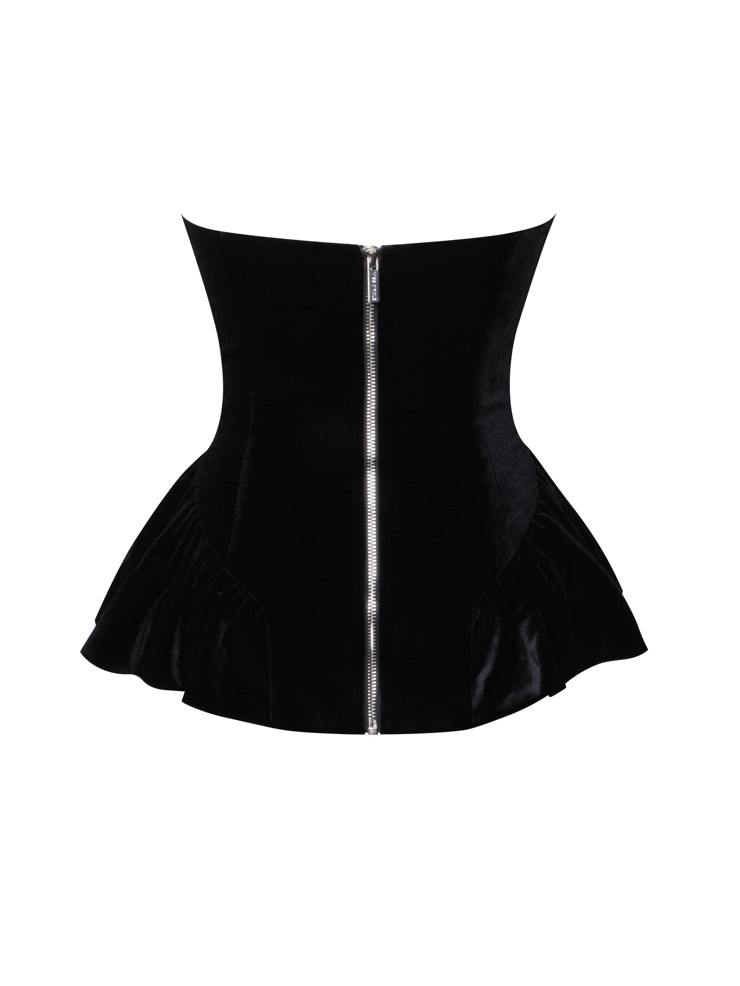 Qiara Velvet Peplum Top with Lace Trim | Black