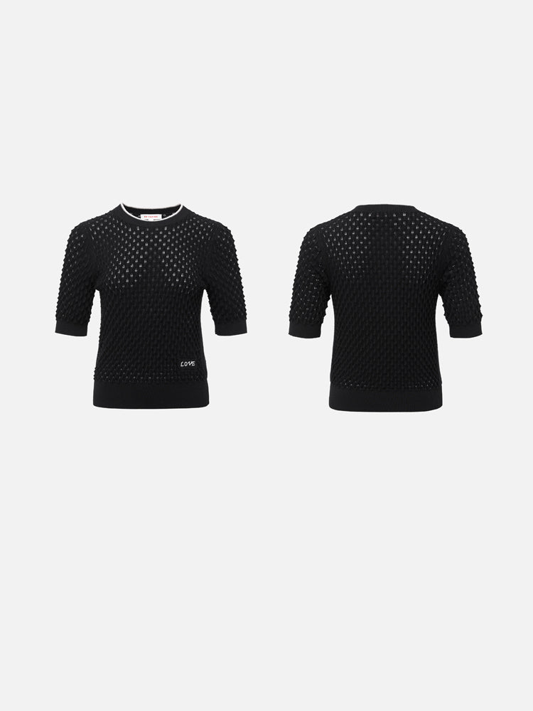 Round Neck Wool Knitted Shirt | Black