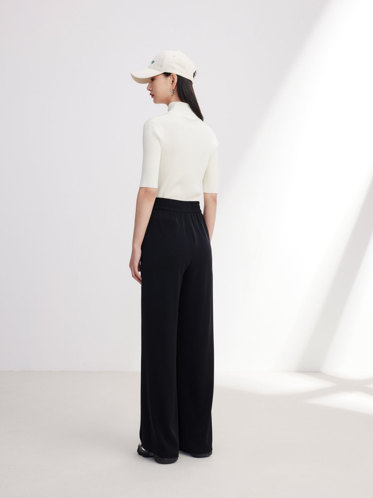 Satin Contrast Wide Leg Pants | Black