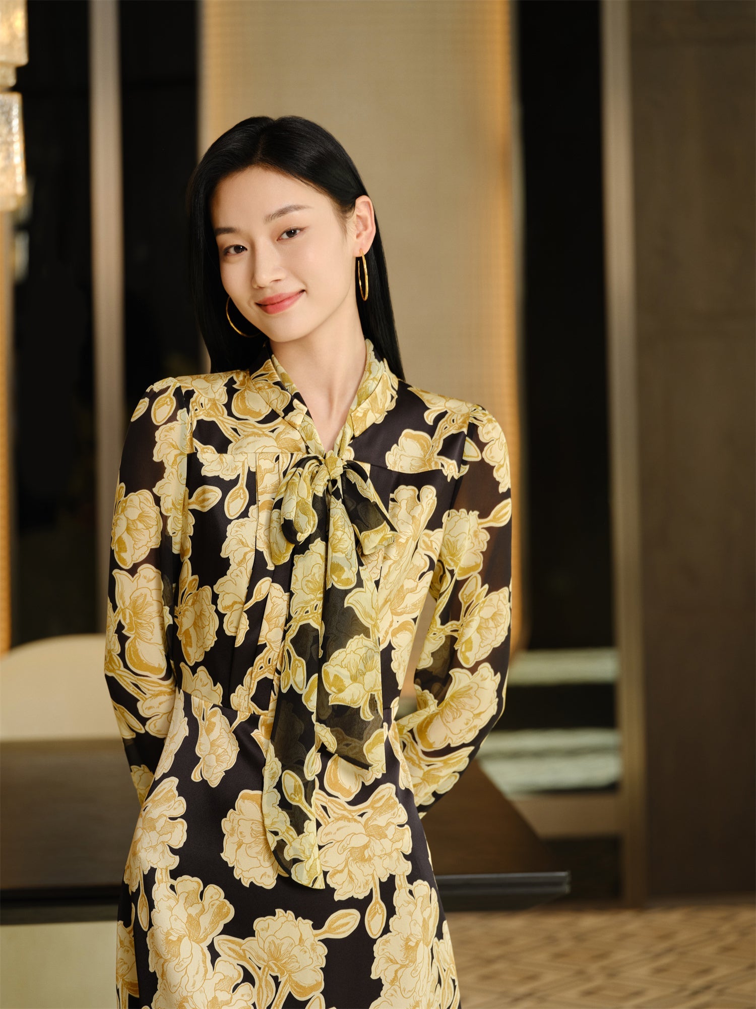 Printed Mulberry Silk Dress | Yellow