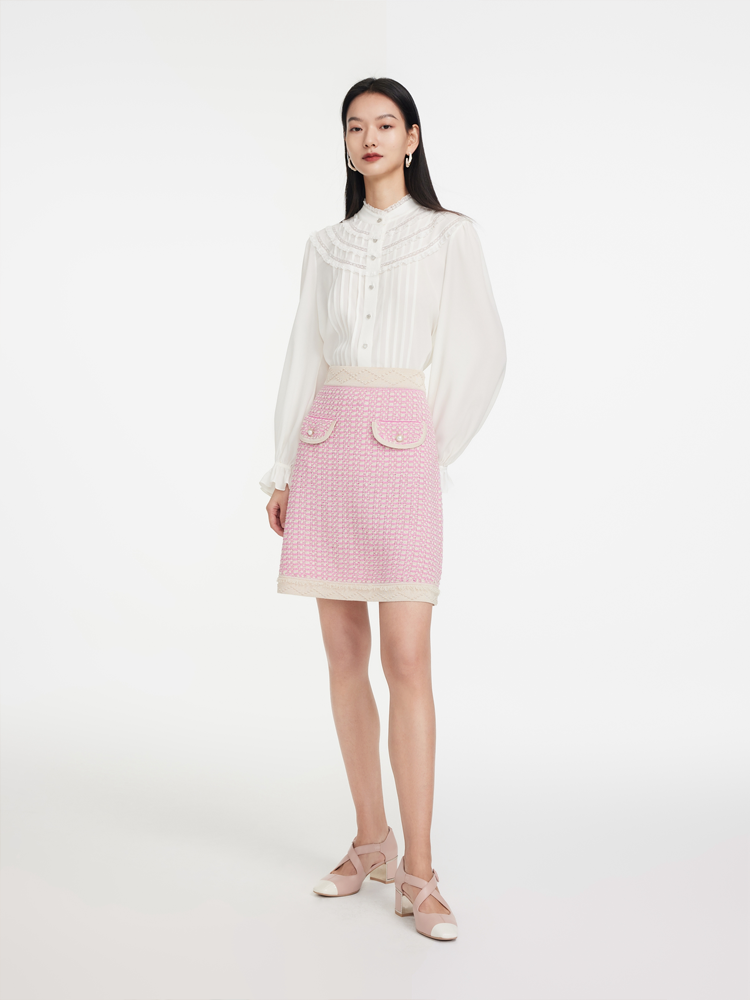 Silk Pleated Sleeve Shirt | White