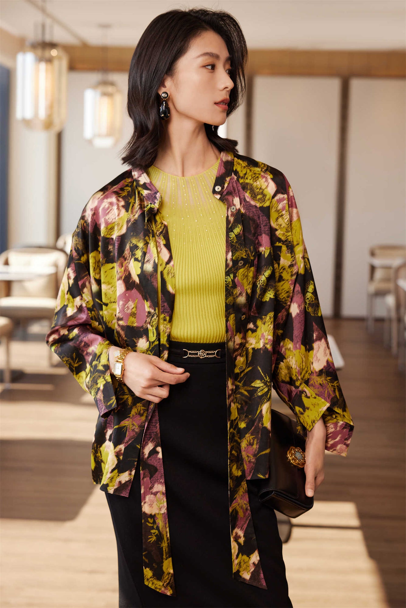 Silk Floral Shirt | Black