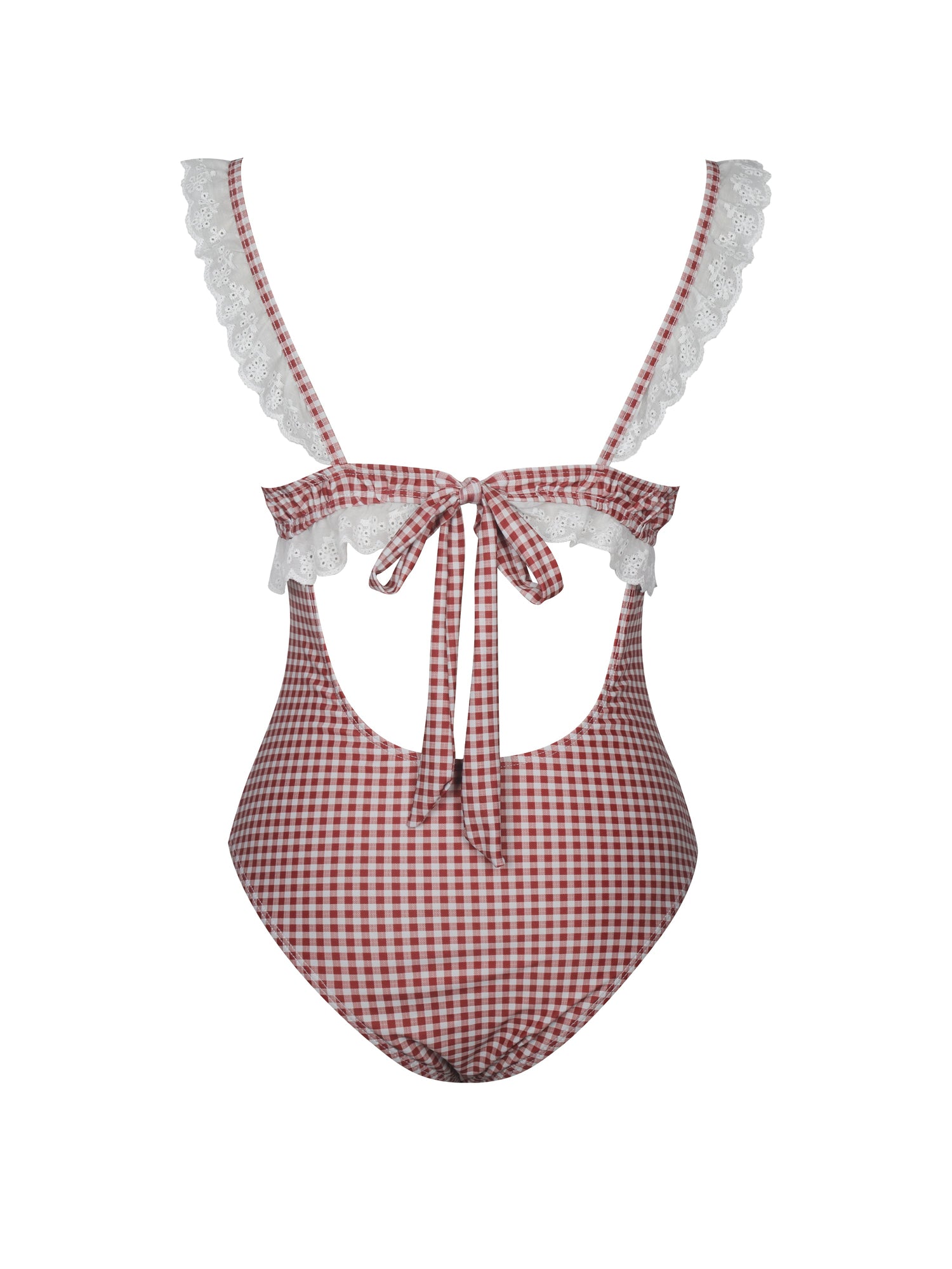 Hallie Lace Backless Swimsuit | Red Gingham