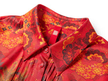 Chinese-style Printed Belted Blouse | Red