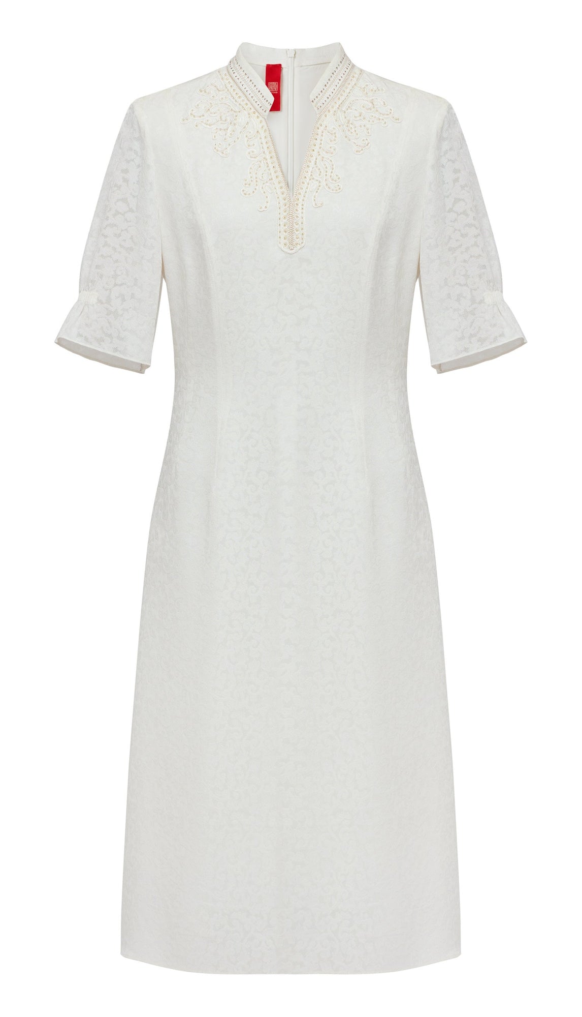 Silk Flower Brocade Dress | White