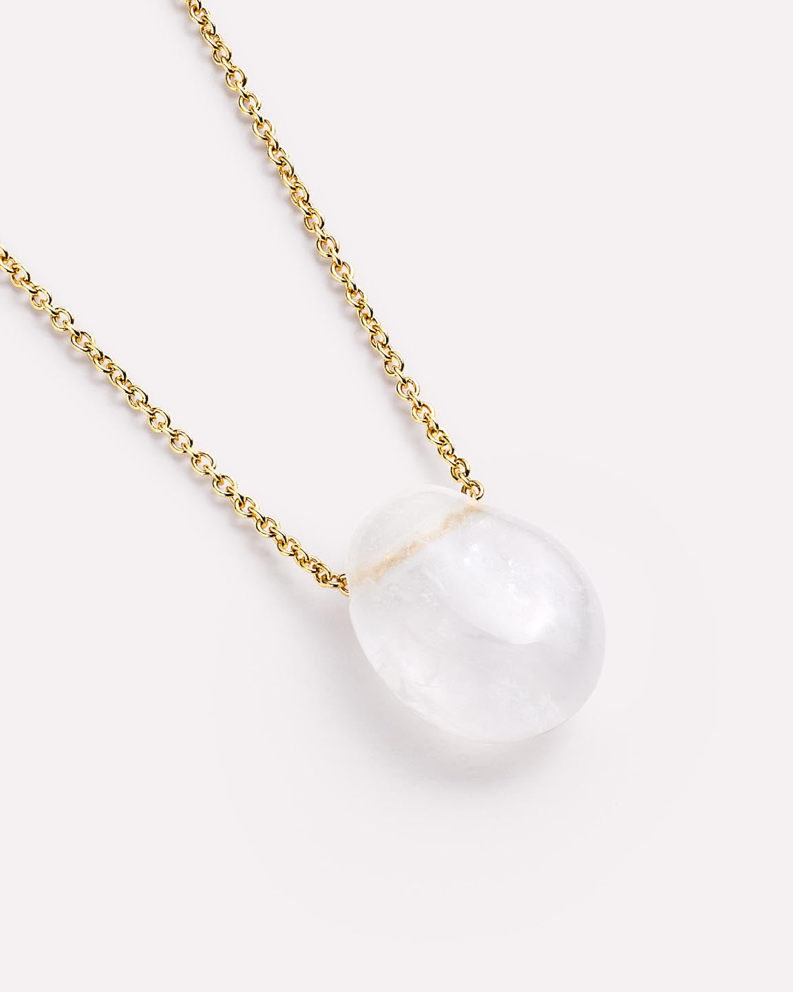 Mini Pebble Necklace | 14K Gold on Brass | Clear Quartz