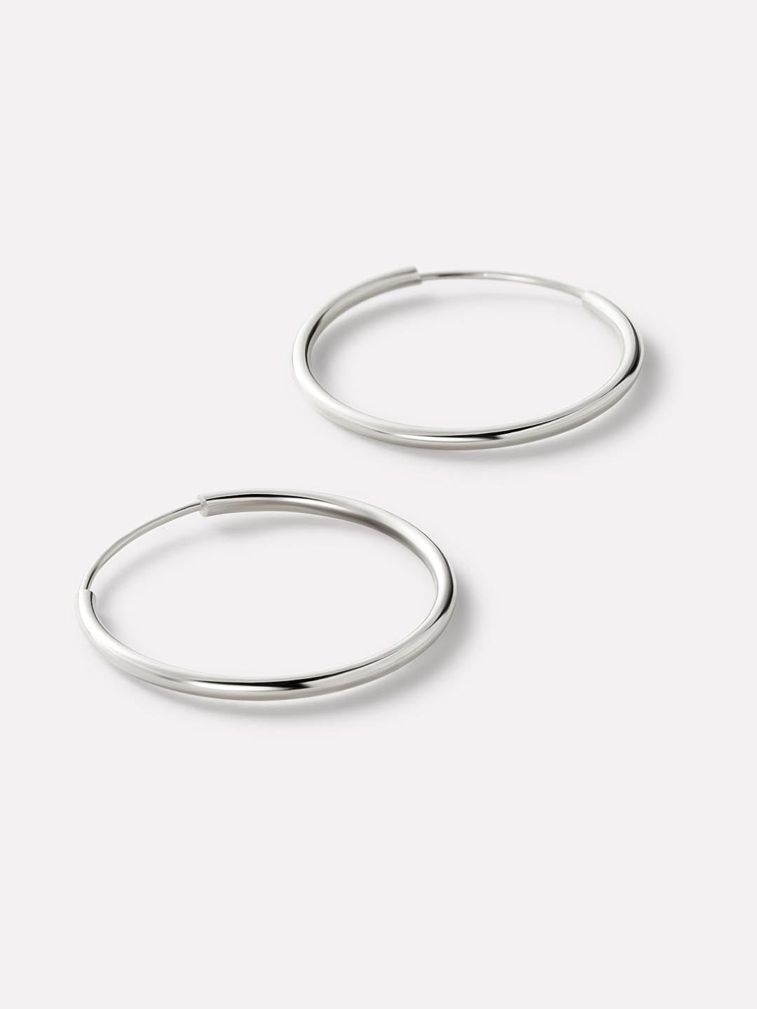 Slim Medium Hoop Earrings | 10K Solid White Gold