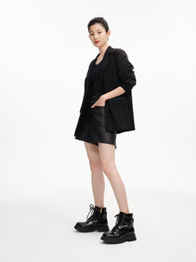 Leather Platform Lace Up Boots | Black