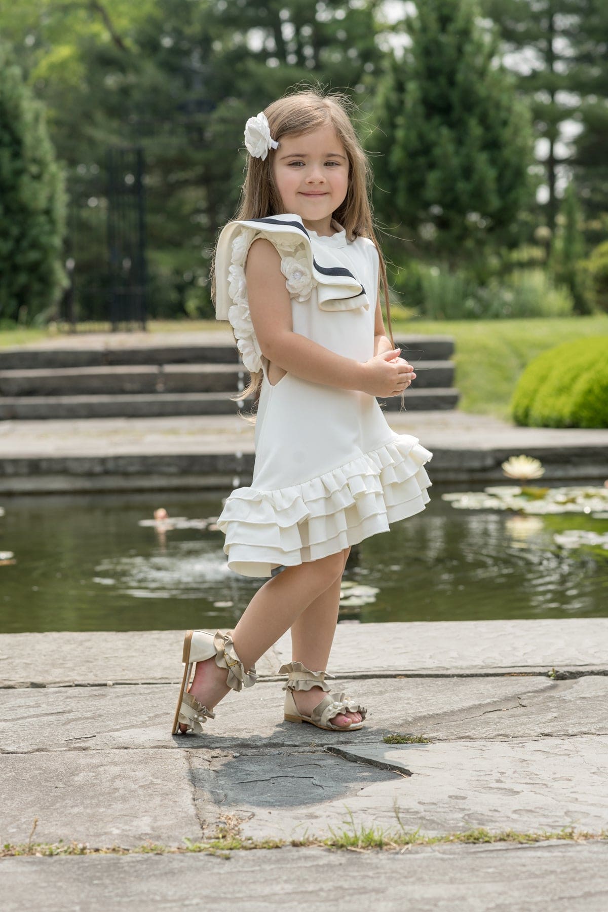 Baby Girls | Alex Ruffle Dress with Contrast Line | White & Black