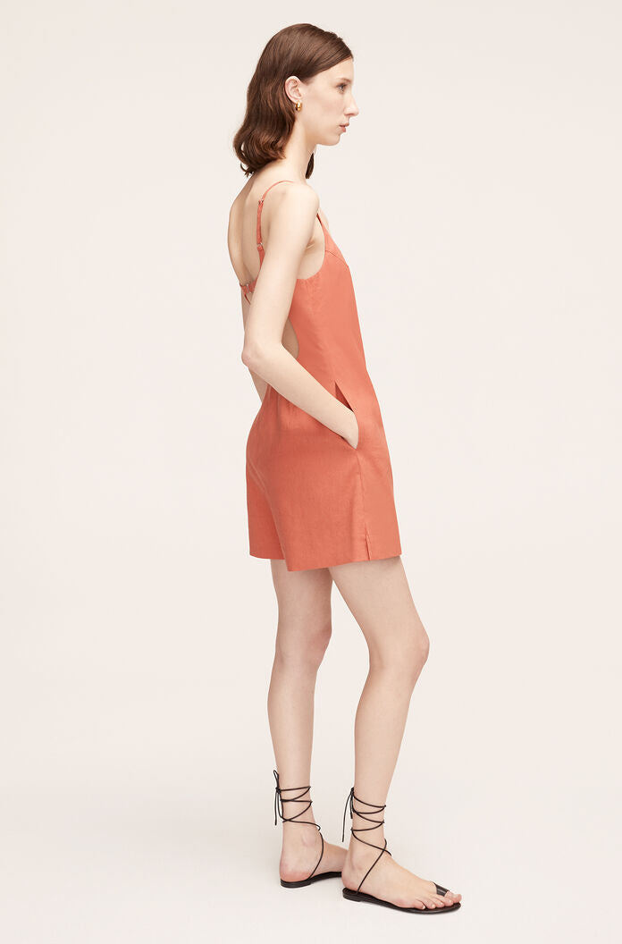 Stretch Linen Skirted Romper | Carnelian