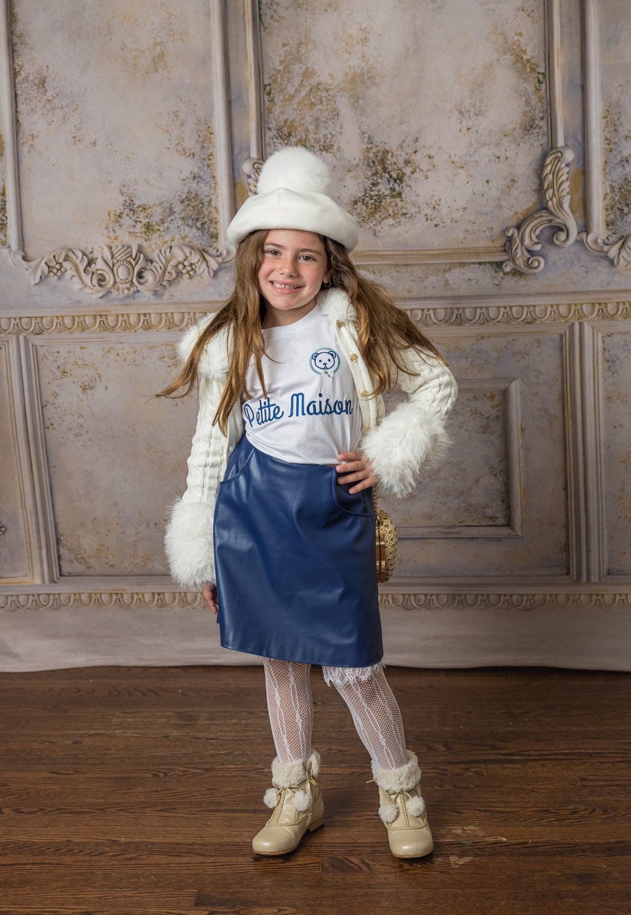 Baby Girls | Cableknit Faux Fur Cotton Cardigan | White