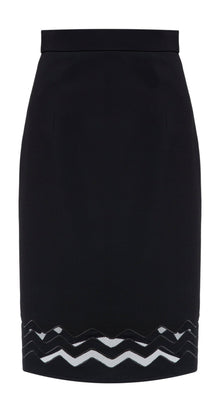 Triacetate Double Cut-Out Mesh Midi Skirt | Black