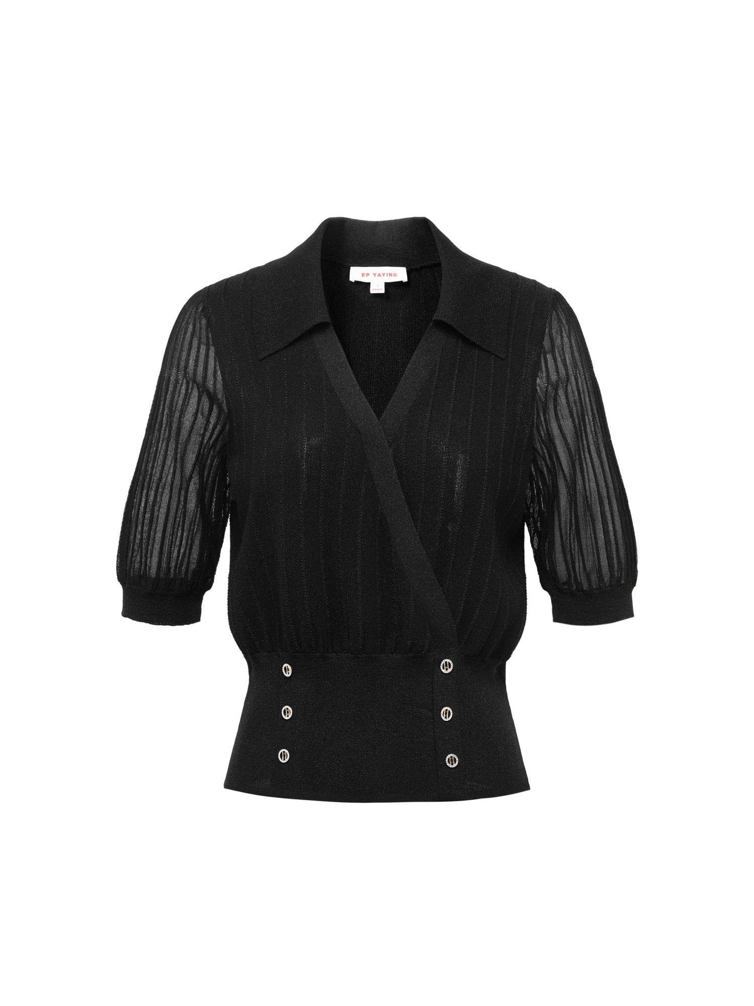 Wrap-Style Knit Top | Black