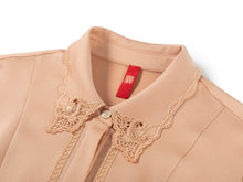 Embroidered Collar Silky Crop Shirt | Camel