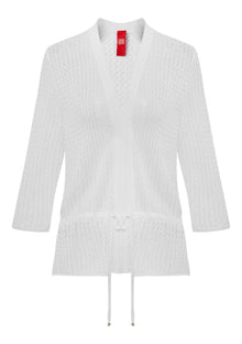 Short Sleeve Open-Knit Cardigan | White